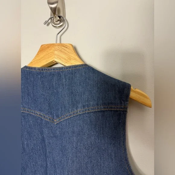 Vintage Levis 1970s Orange Tab Denim Jean Mens Vest Western Snap Large V
